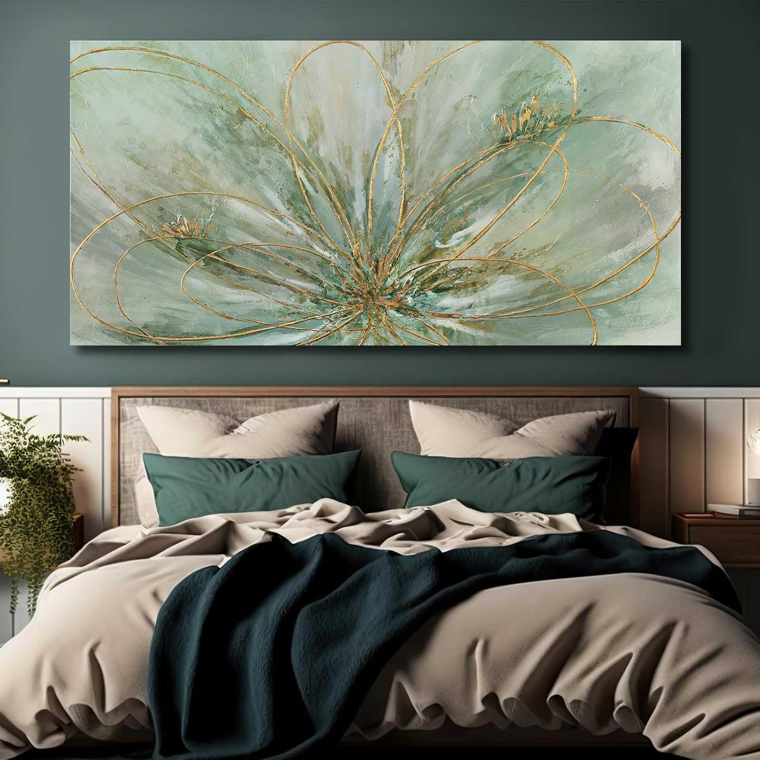 YJYart Abstract Wall Art Green and Gold Hand Painted Oil Painting Blossom Botanical Large Picture for Living Room Bedroom Kitchen Office 30x60 Inch YJYart Abstract Wall Art Green and Gold Hand Painted Oil Painting Blossom Botanical Large Picture for Living Room Bedroom Kitchen Office 30x60 Inch