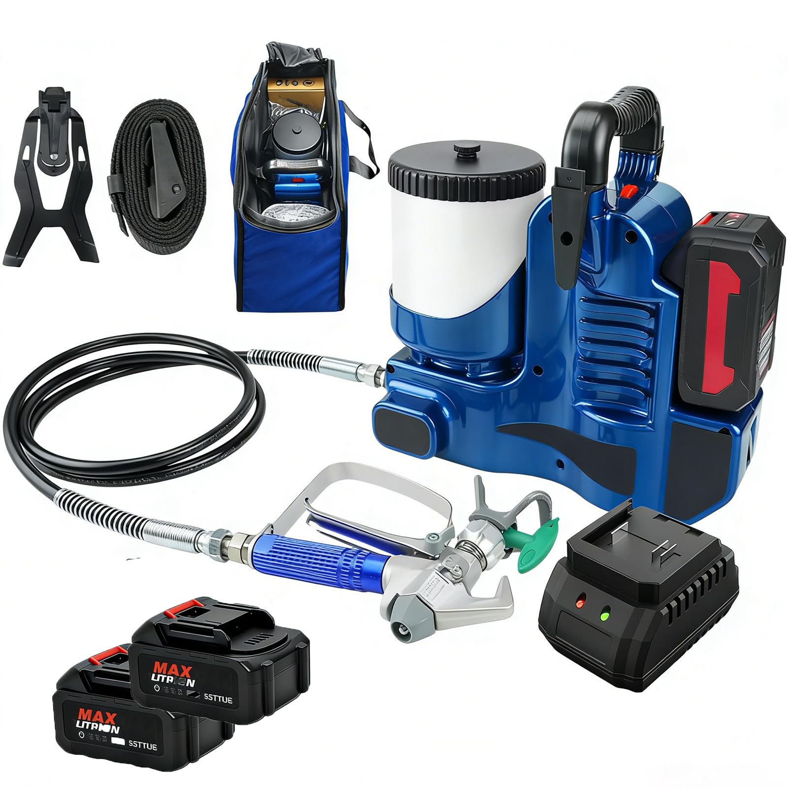 Agregat malarski 500 W, przenośny, wysokociśnieniowy (15 MPa) elektryczny pistolet natryskowy 1,2 l, z akumulatorem litowym 21 V, 6-biegowa regulacja, do farb lateksowych 2battery