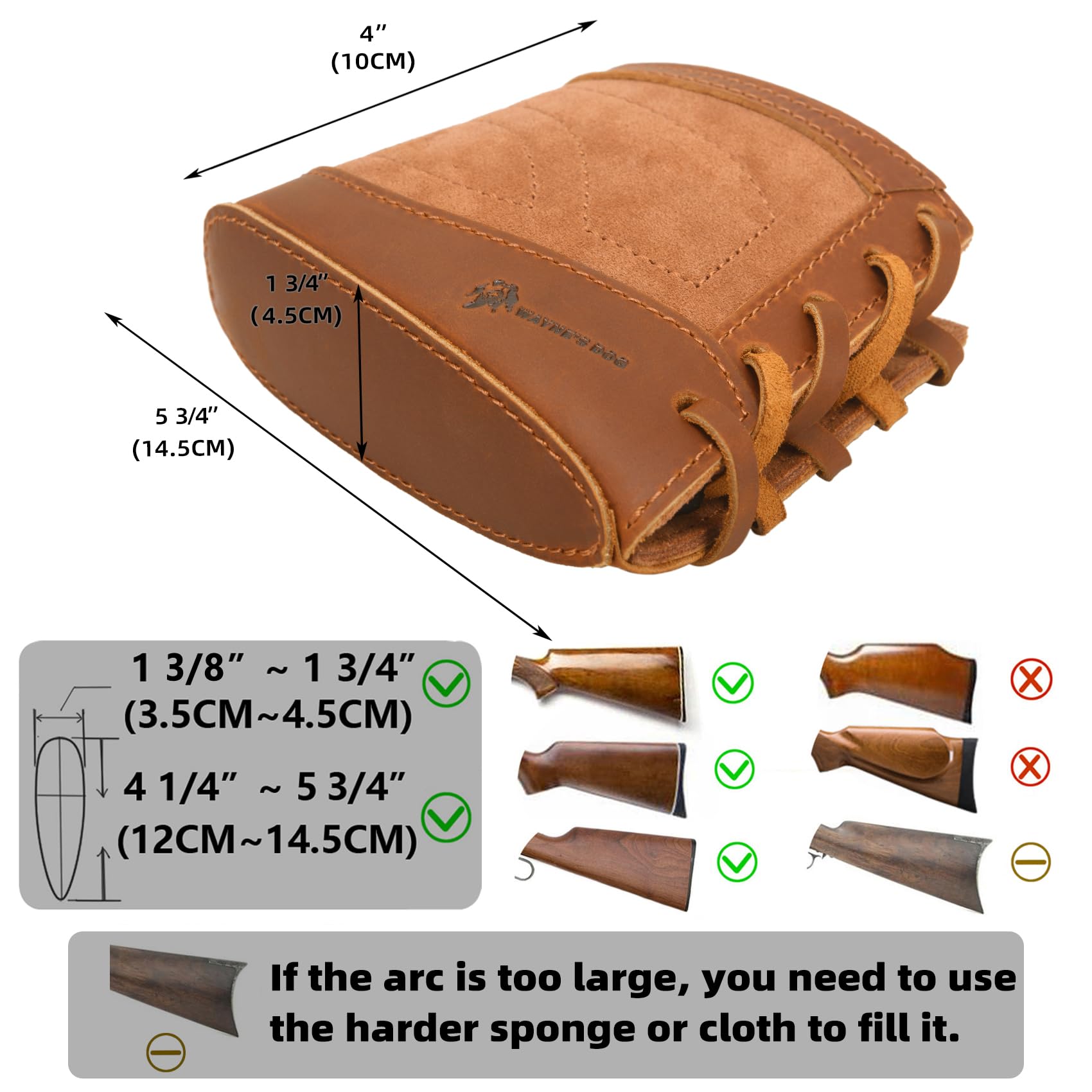 WAYNE'S DOG Slip On Recoil Pad with Sling, Leather Canvas Buttstock Extension Recoil Reduction Pad with Straps (Full Leather, Brown)