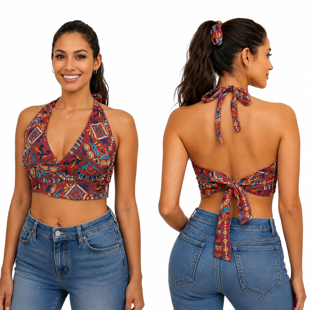 Halter Neck Wrap Top| top for Women, Backless Tops for Women, Halter Neck Tops| Adjustable Wrap Waist, Easily fits S,M & L Bust 30-38Inch LengthUpTo 18Inch-picture-51