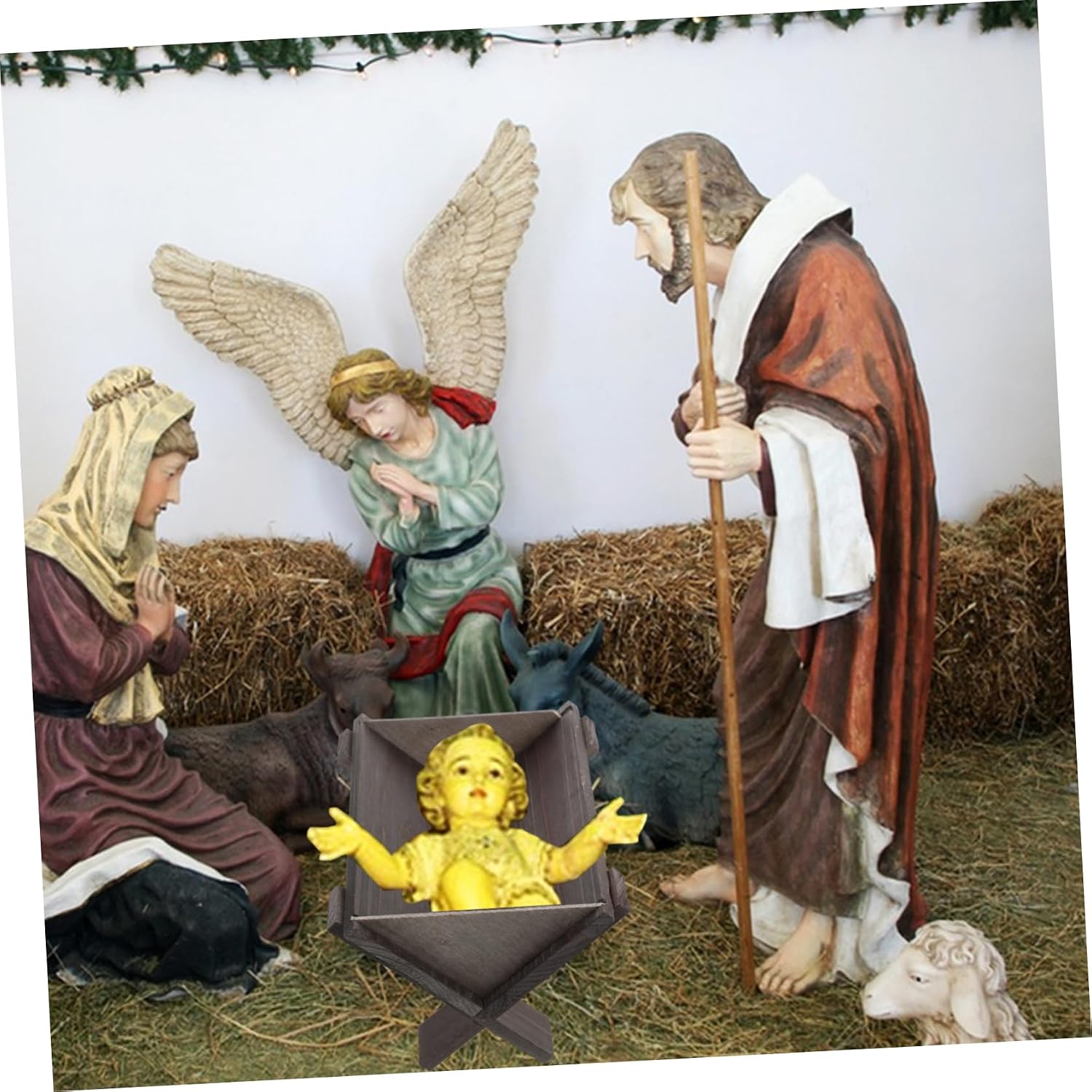 MAGICLULU Wooden Nativity Scene Jesus in Manger Sturdy Craft for Church Decorations Christmas Party Props Unique Religious Decor for Holiday Celebrations