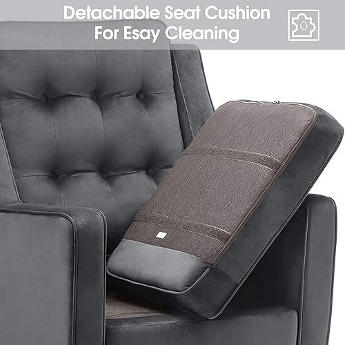 Miniatura 5 de MCombo Silla decorativa de terciopelo con otomana, sillón moderno para espacios pequeños, sala de estar, recepción de oficina, tela 4278 (gris