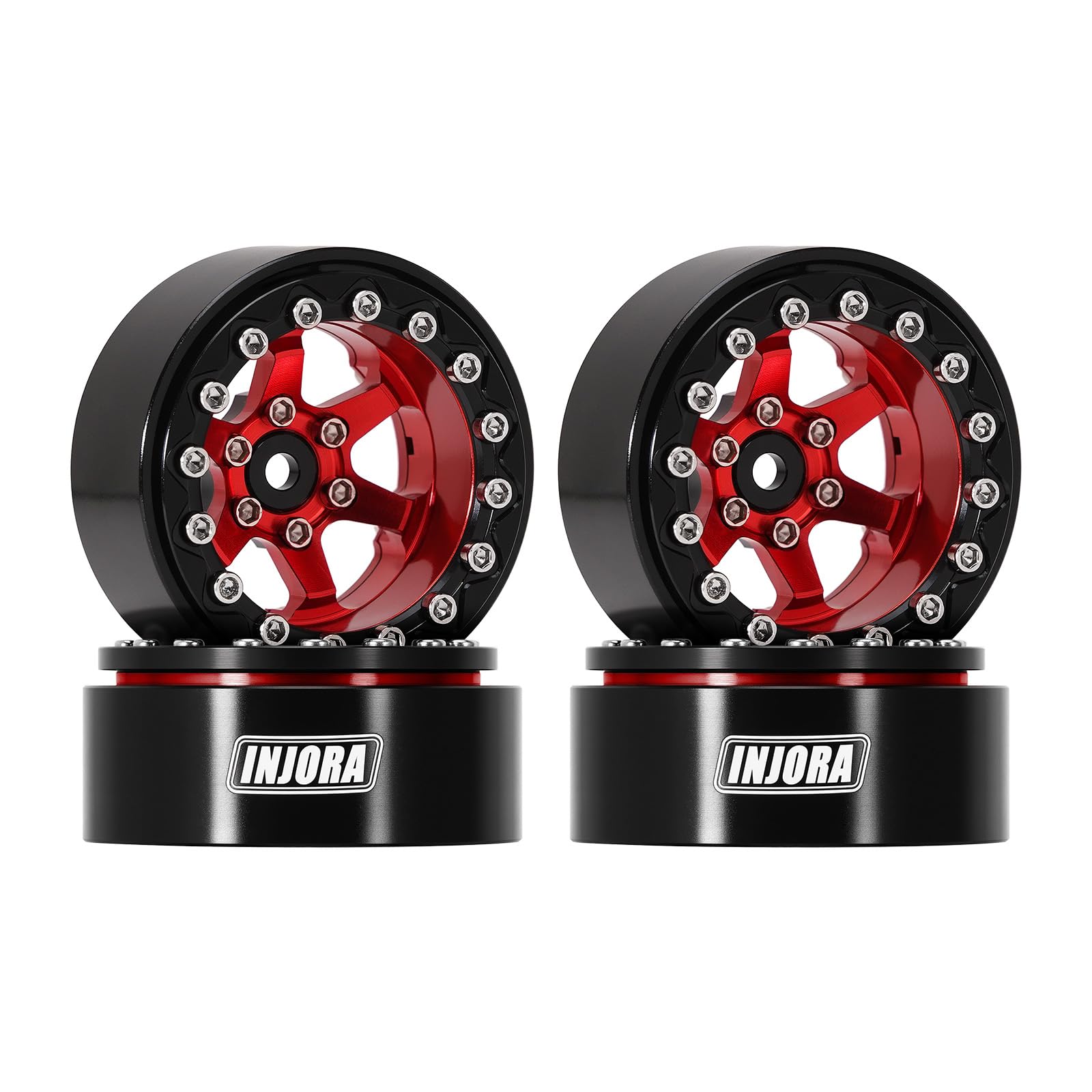 INJORA 1.3" Aluminium Beadlock Wheels -5.25mm Offset for SCX24 TRX4M 1/24 1/18 RC Crawler, Red, 33.5mm (Diameter) x 16.5mm (Width)