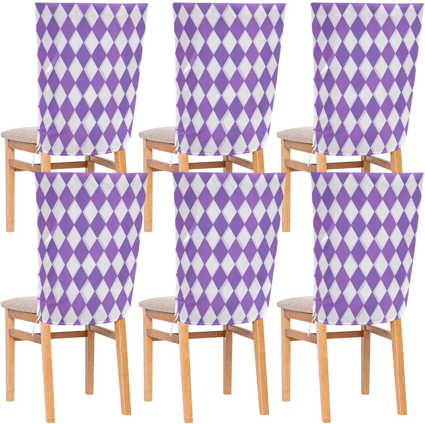 ALAZA Purple White Plaid Chair Back Cover Set of 6, Washable Reusable Removable Chair Slipcovers Decorative Chair Cover for Home Kitchen Wedding Party
