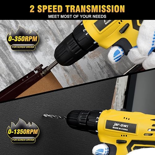 Miniatura 5 de Juego de taladro portátil de 21V con juego de brocas de 37 piezas, kit de taladro inalámbrico con batería y cargador, kit de herramientas para el