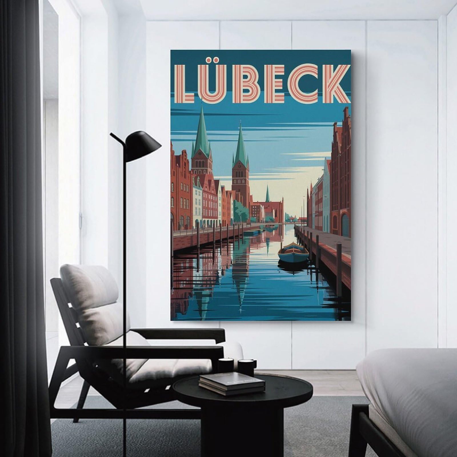 Junmoney Lübeck Cityscape Travel Room Decor Wall Art 20x30inch(50x75cm), for Bedroom, Guest Room Or Reading Nook, An Easy Wall Refresh for Bedrooms