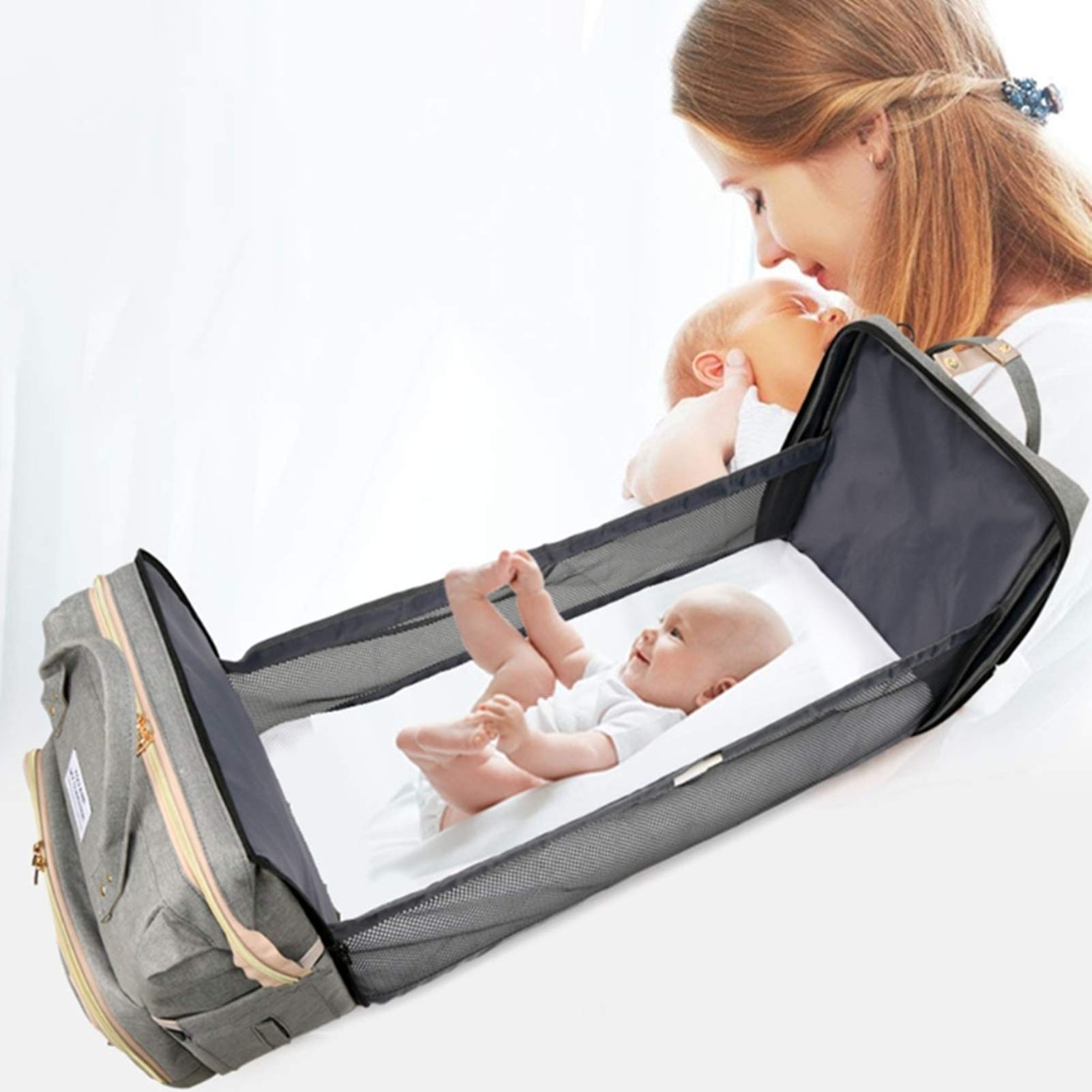 Amazon.com: Mochila para pañales 3 en 1, bolsa de pañales de viaje,  estación de cambio de cuna portátil para bebé recién nacido (bolsa, cuna,  USB) : Bebés