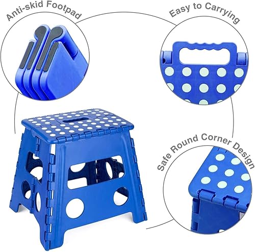 Miniatura 28 de Acko. Taburete plegable de 13 pulgadas de alto, resistente, para niños y adultos, cocina, jardín, baño, taburete con escalón. Blanco,Negro