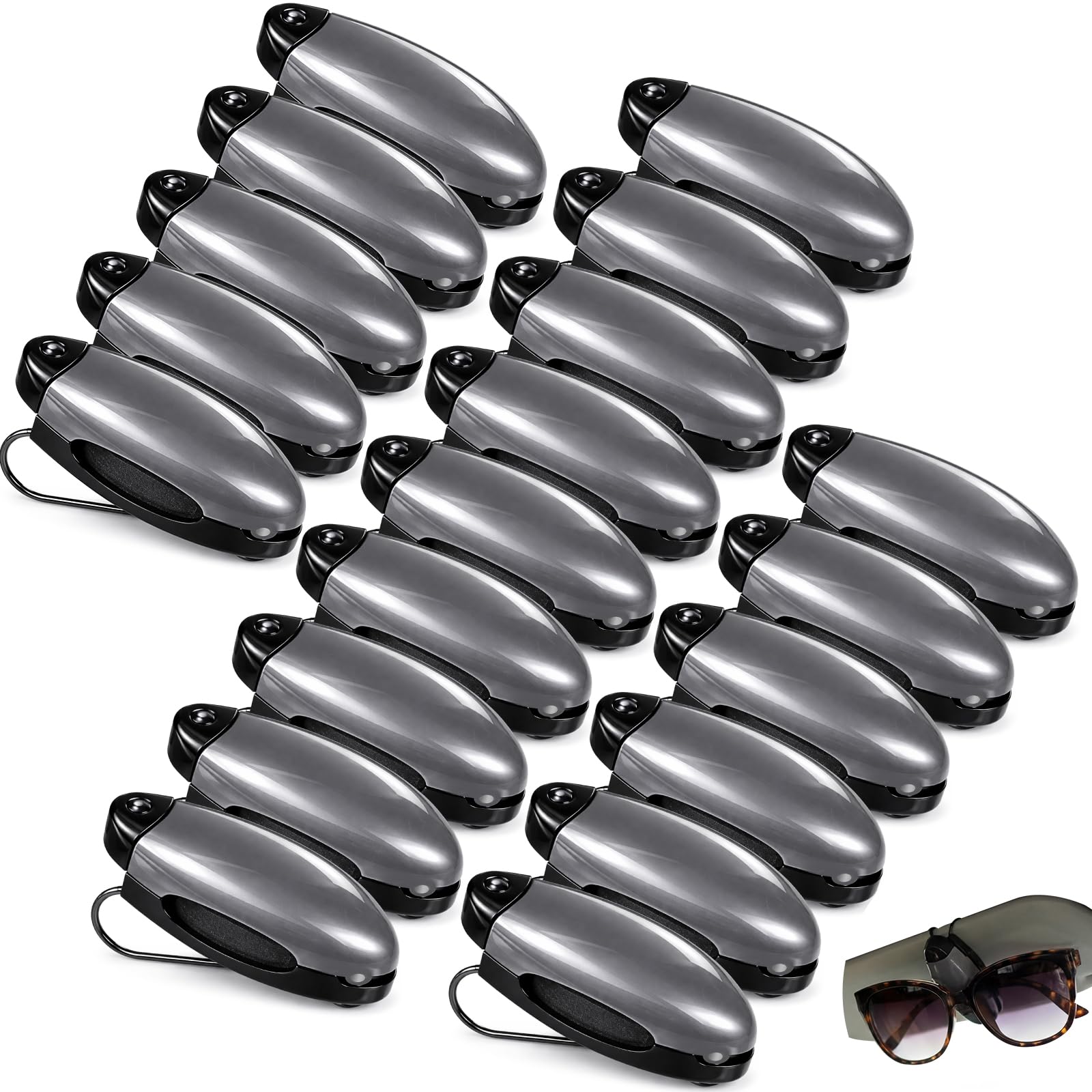 Frienda 20 Pcs Sunglasses Holder for Car Sun Visor Clip,Gray | Visor Clips for Eyeglasses, Securely Holds Glasses, Ticket Card Holder, Metal Shell Spring Clip, For Women Men Drivers