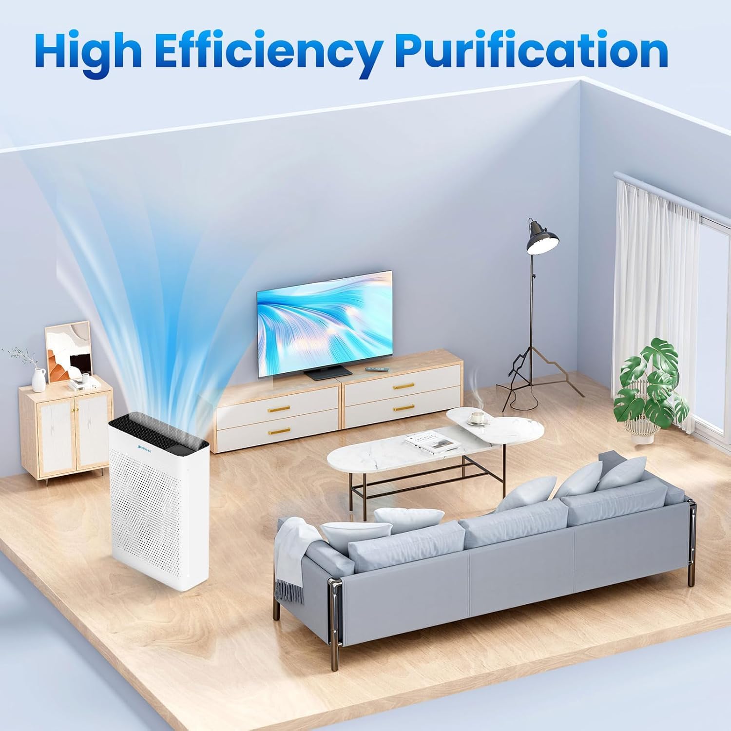 HEYAXA Purificatori d'aria per la casa, grandi stanze fino a 2000 m² con monitor della qualità dell'aria, filtro promemoria, modalità sleep 21 dB, Wi-Fi e timer, filtri lavabili, purificatore d'aria