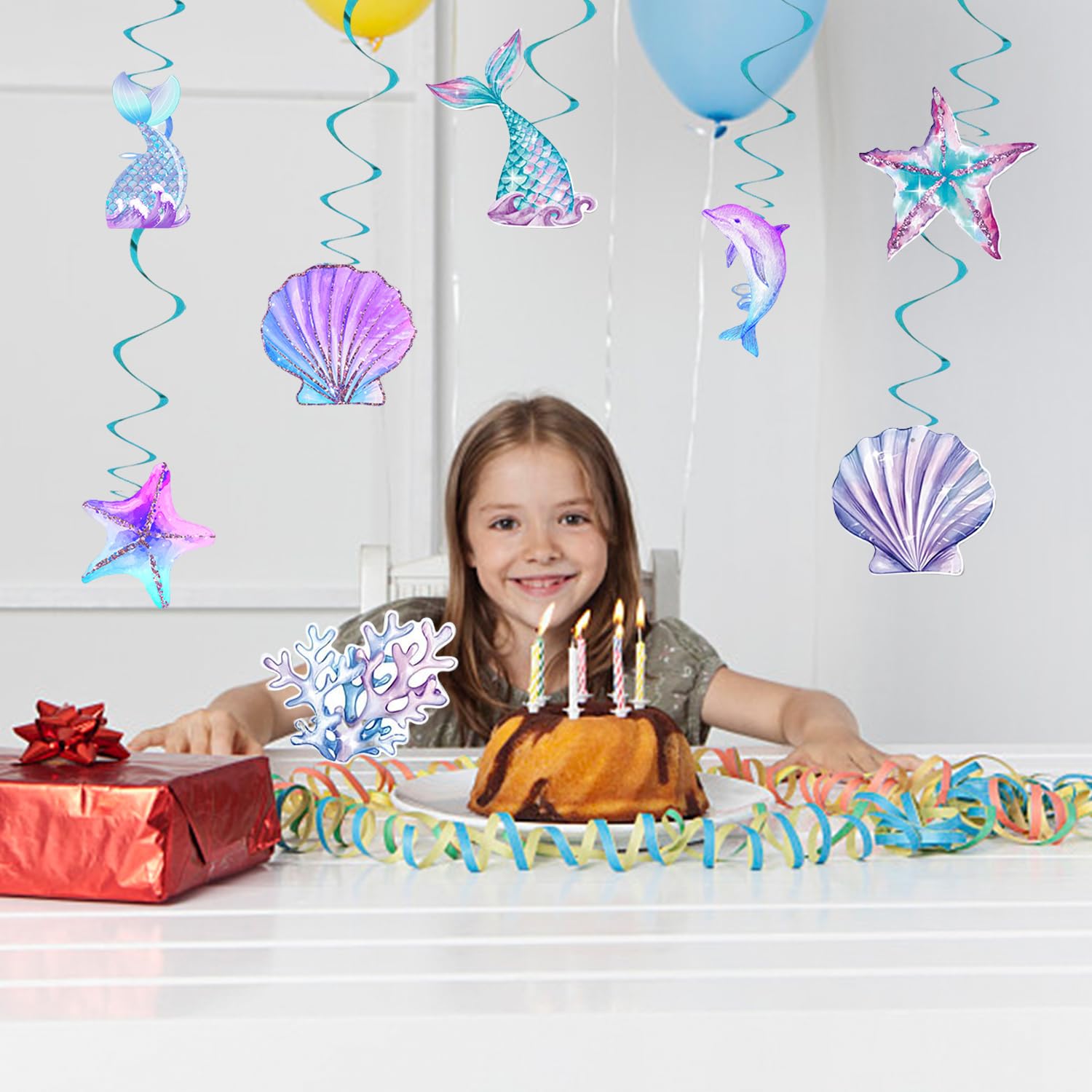 16 Pezzi di Pendii A Spirale con Una Sirena, La Serie di Decorazioni, Sostenitori Creativi E Interessanti, Accessori per Layout per Feste E Accessori per Feste per Bambini.