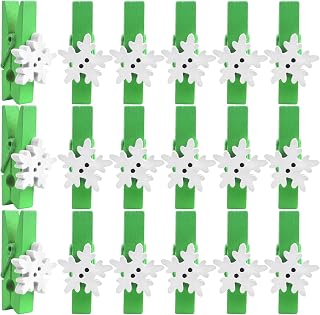 50 pinzas de madera de copo de nieve, pinzas de madera de copo de nieve, marco de fotos, pinzas de papel, clips de manualidades para el hogar, escuela, manualidades, decoración, color verde