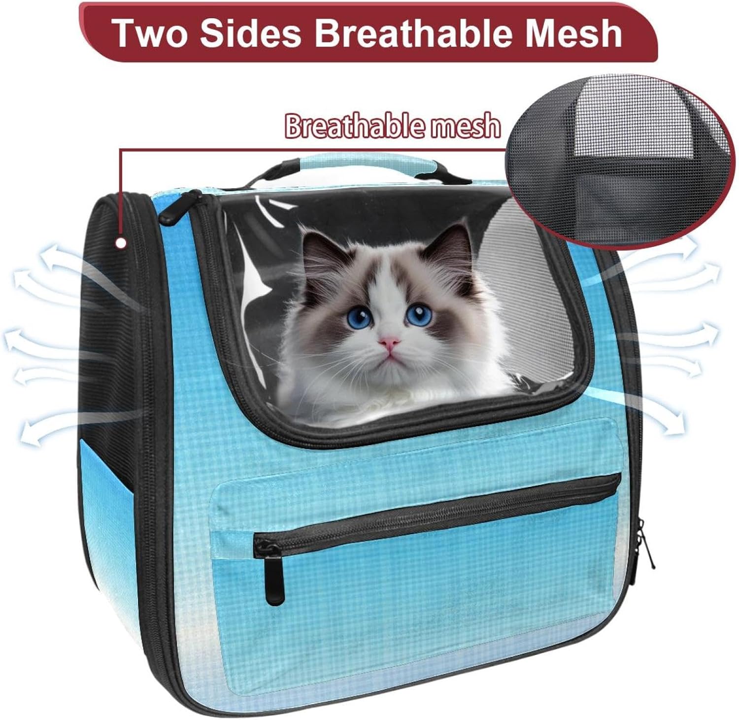 Portable Travel pet Backpack Carrier Hamster Bag Small Dog cat Carrier Breathable Hang Bag, Pure Light Blue Sky Color Pattern