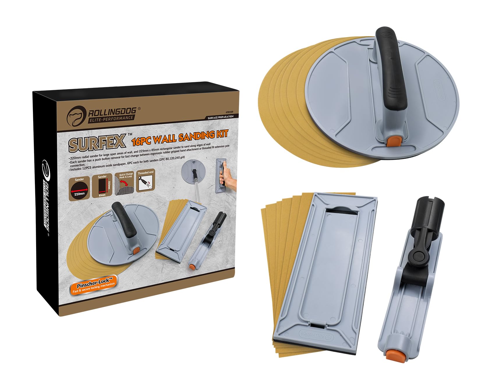 ROLLINGDOG Drywall Hand Sander - Radial Rectangular Sander with Threaded Extension Pole Adapter for Added Reach,Use for Wood,Metal Cleaning and