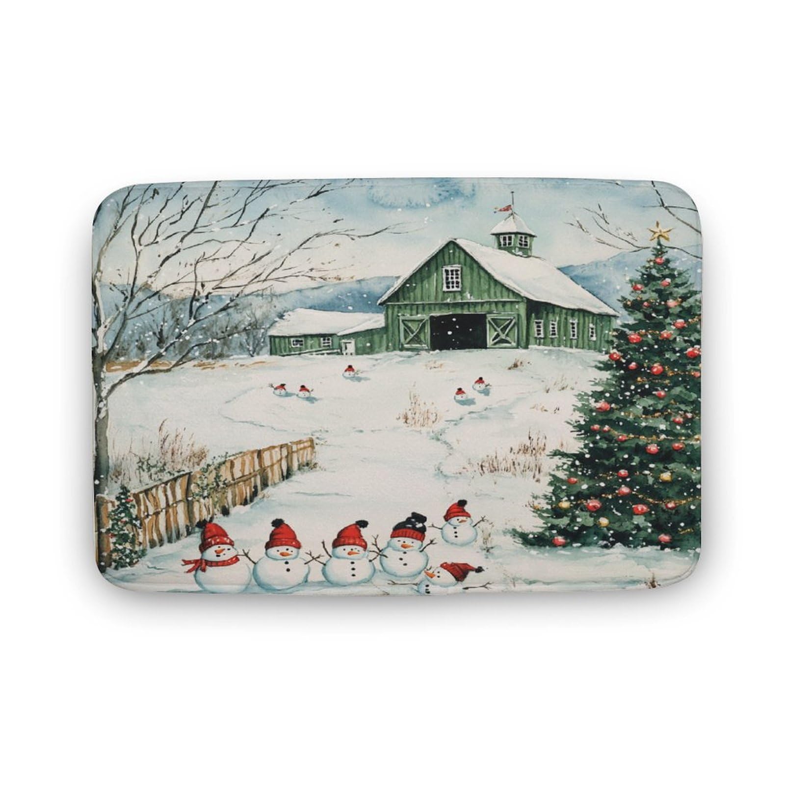 Felpudo de entrada absorbente y de secado rápido con diseño de escena de nieve navideña