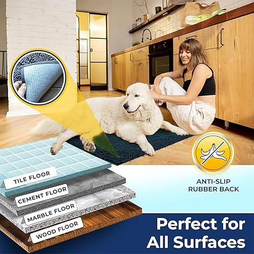 Miniatura 5 de Muddy Mat Alfombras de baño de felpilla de secado rápido, antideslizantes, lavables, extragruesas, suaves y altamente absorbentes, para baño, cocina