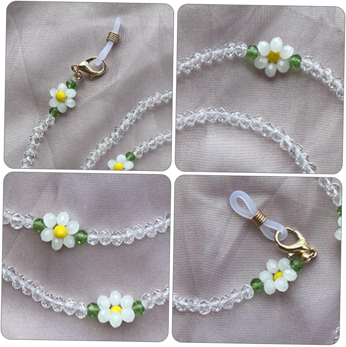 Anti-lost Glasses Chain with White Crystal Beads and Flower Pendant, Stylish Sweater Hanging Neck Chain for Women, Eyeglasses and Mask Holder Accessory