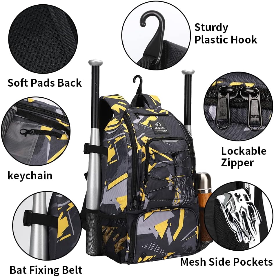 Sports Baseball&Softball Bat Bag For Youth｜Adults, Baseball Equipment Backpack Bag with Shoe Compartment,Fence Hook,Holds Bat, Helmet, Glove - Image 3