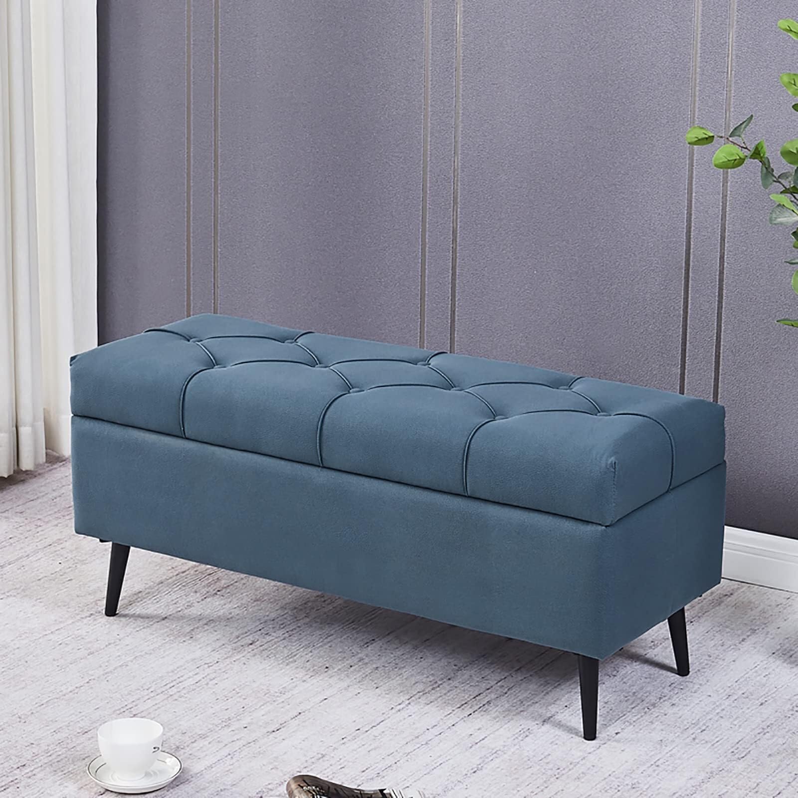 Banc de rangement ottoman capitonné pour salon et chambre