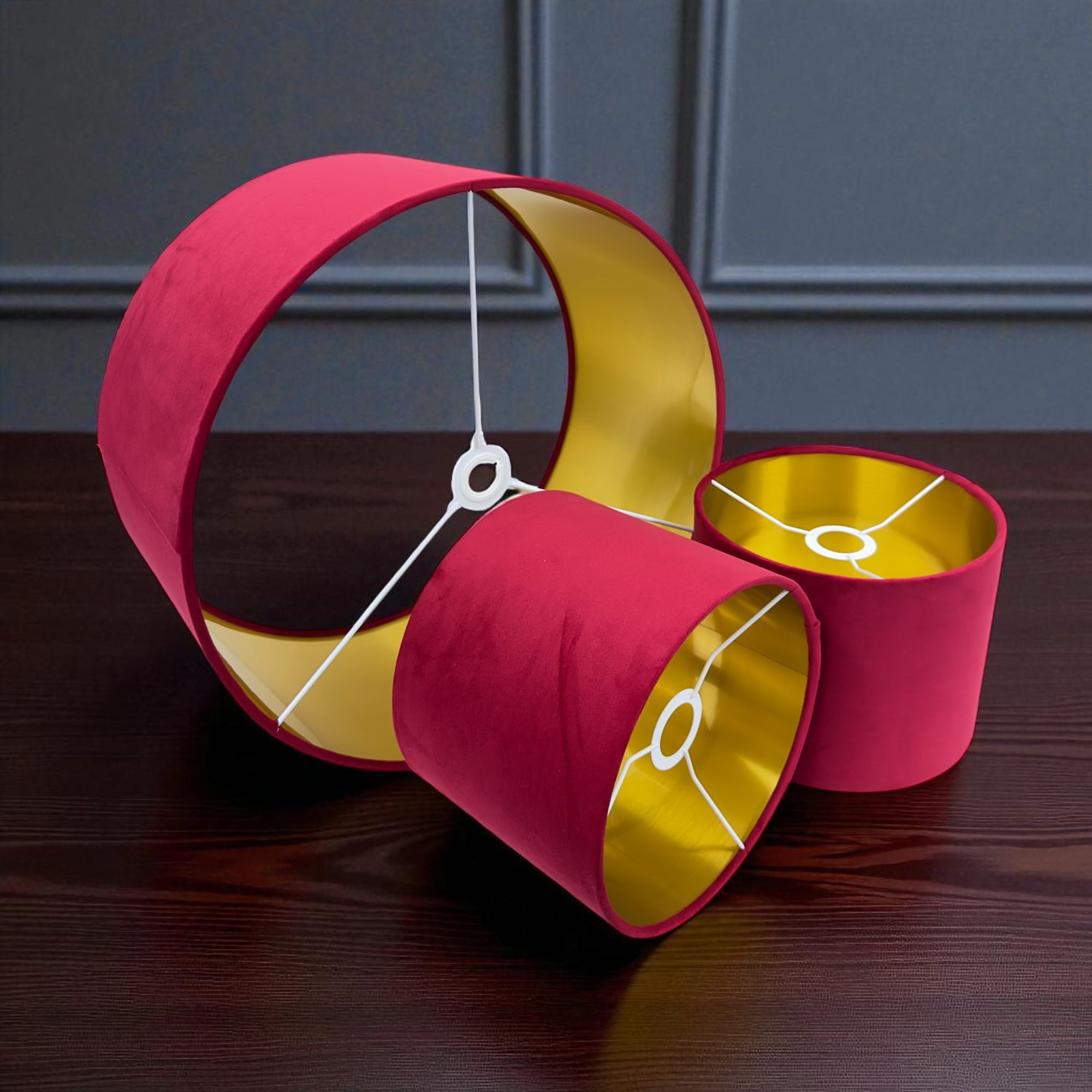Red Velvet Handmade Lampshade. (Diameter 45 x 28cm Height)