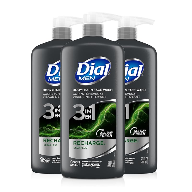 Sabonete líquido Dial Men 3 em 1 para corpo, cabelo e rosto, Recharge, Pacote com 3 de 680 mL