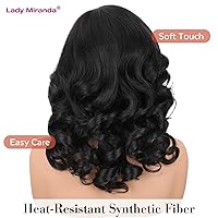 Vista 6 de Lady Miranda Peluca de ondas sueltas con parte de encaje, color puro, rizado natural, sintético, resistente al calor, peluca completa para mujer