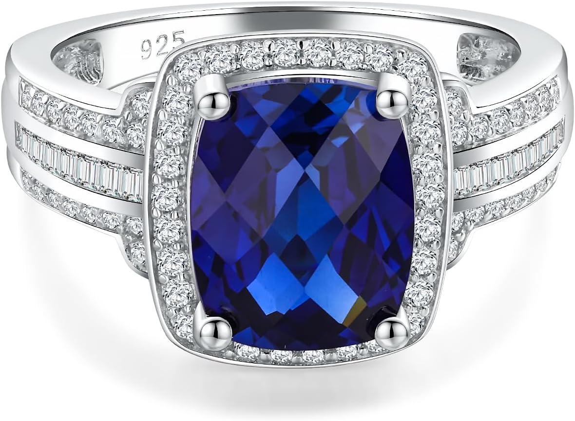 Womens Engagement Ring 925 Sterling Silver Oval Elongated Cushion Cut Sapphire/Ruby/Emerald/Opal Gemstone Anniversary Statement Cocktail Halo Ring Size 6 to 10 (with Gift Box) - Image 8