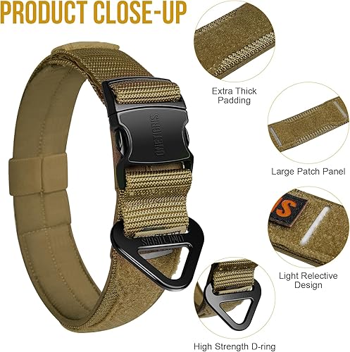 Miniatura 3 de OneTigris Collar táctico de perro para perros medianos, resistente X11 La-Zer-Cut diseño hebilla de metal para entrenamiento tiras reflectantes y
