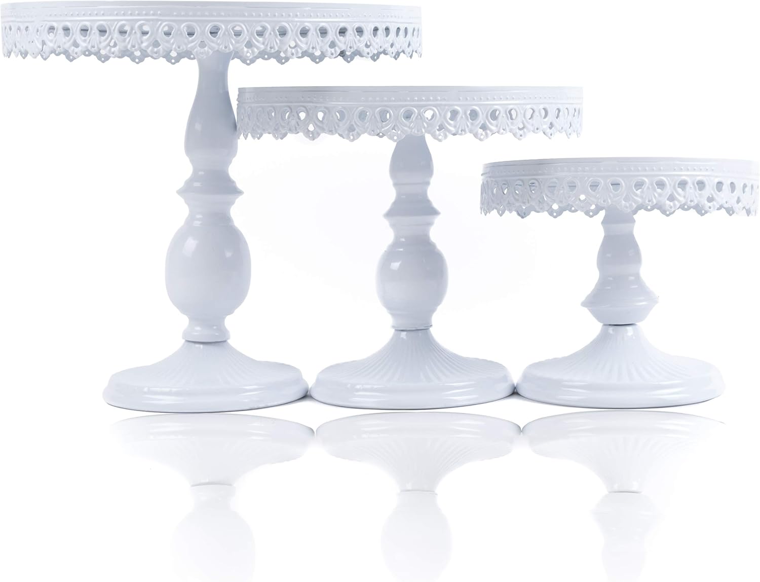 Flash Deals - 60% OFF Scott's Bakery Set of 3 Antique Round Metal Cake Stands | Cupcake Display/Holders with Beautiful Design | Perfect for Weddings, Tea Parties, Birthday Parties and Celebrations | 12, 10, 8 Inch White |