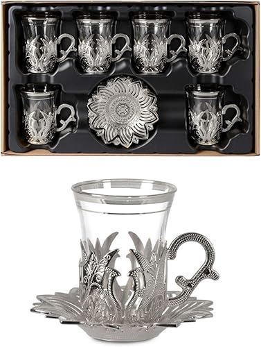 Juego de vasos y platillos de té nostálgicos turcos para 6 personas, juego de té turco de lujo, juego de 12 vasos de té elegantes, perfecto regalo