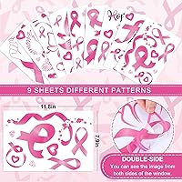 Vista 2 de Whaline 9 hojas de calcomanías para ventana de concientización sobre el cáncer de mama, cinta rosa, calcomanías decorativas de PVC para ventana