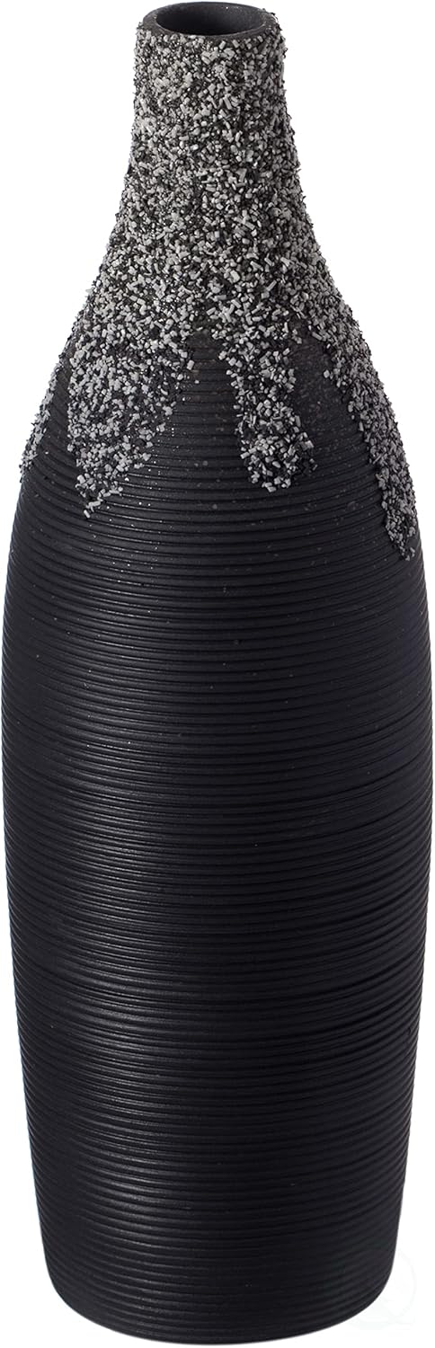 Modern Decorative Ceramic Table Vase Ripped Design Bottle Shape Flower Holder, Set of 2