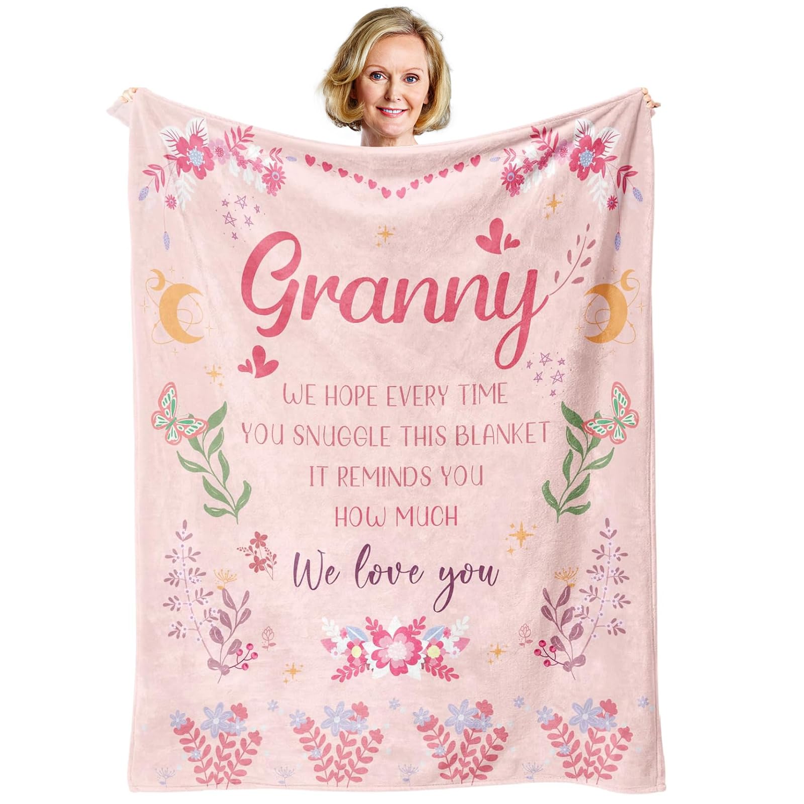 twirush Gifts for Granny, 150 * 130cm, Flannel Blanket Nan Gifts from Grandchildren, Christmas/Birthday Gifts for Granny, Nan, Nanny, Nana, Grandma (Pink)