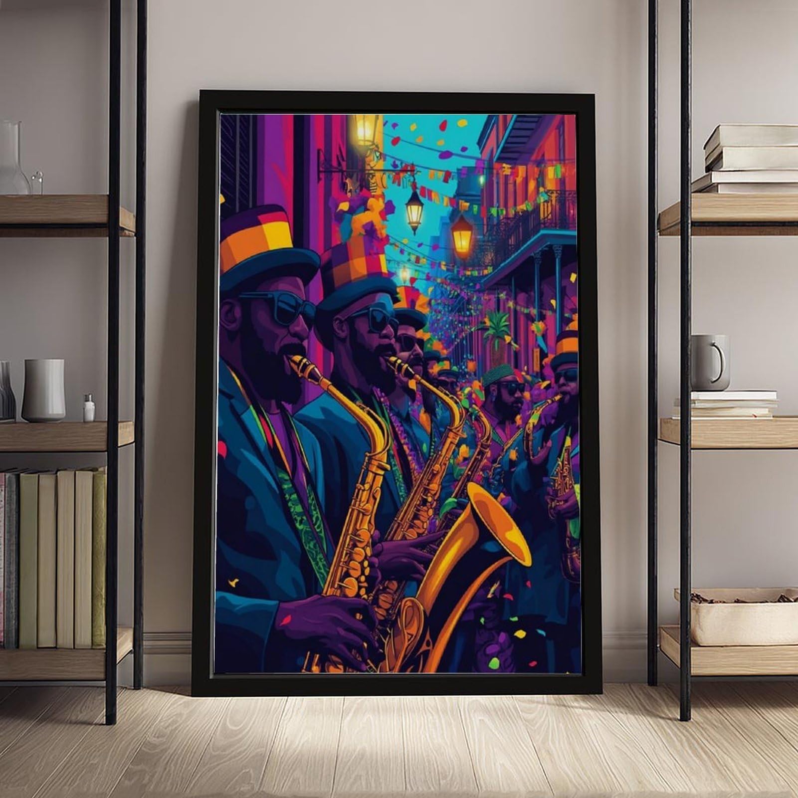 LXWNZE Mardi Gras Jazz Band Art, New Orleans Music Festival Canvas Poster Decorazione Camera da Letto Paesaggio Ufficio Camera Decorazione Regalo 40,6 cm L x 61 cm W