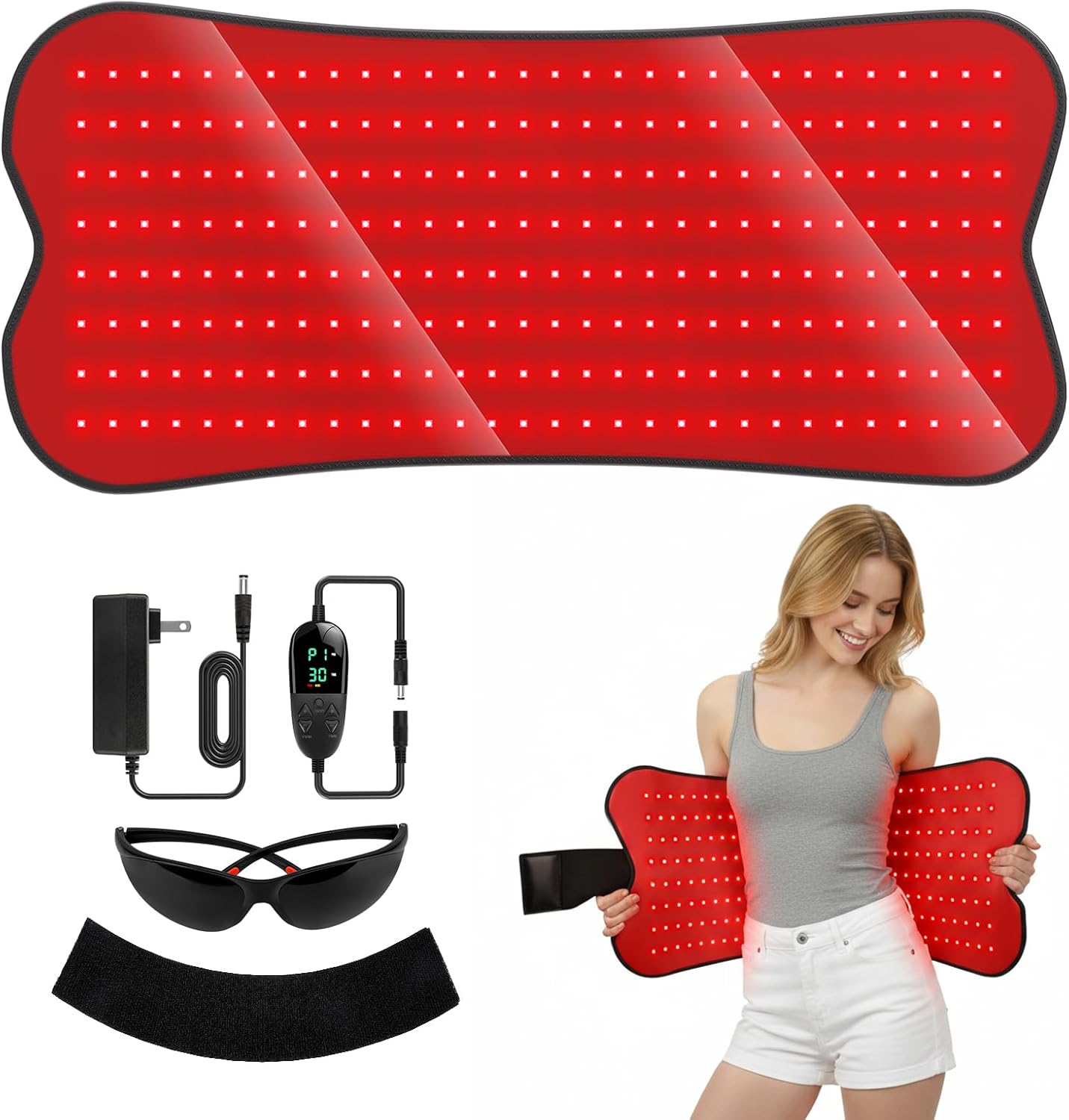 Product image of Red Light Therapy Pad for Body - 31.1" x 14.2" RedLight Therapy Mat with 240 LEDs Near Infrared Red 660nm & 850nm, Redlight Therapy Pads for Relief Back, Waist, Shoulder, Knee Pain