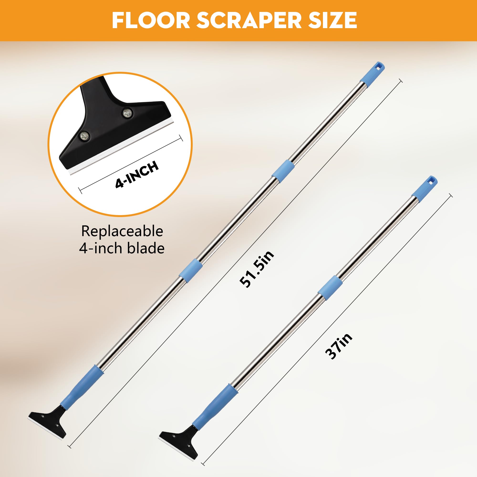 4-Inch Razor Blade Floor Scraper, Long Handle Heavy Duty 37-51.5 Inch — Amazon image 5