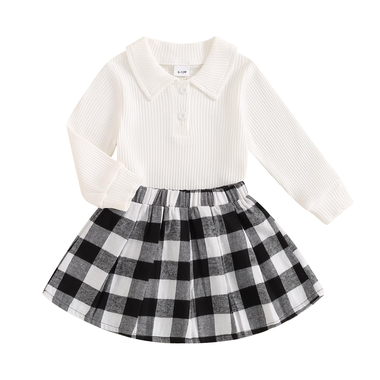 BeQeuewll Toddler Girl Fall Winter Clothes Set Long Sleeve Ribbed Knit Shirt Plaid Tutu Skirt Kids Girls Dress 1T 2T 3T 4T 5T (White, 3-4T) …