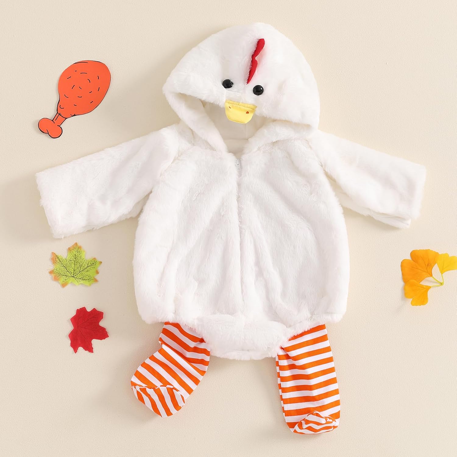 Twopumpkin Baby Chick Halloween Costumes Cute Infant Toddler Girl Boy Duck Costume Cape Sleeve Fuzzy Romper+Striped Leggings - Image 2