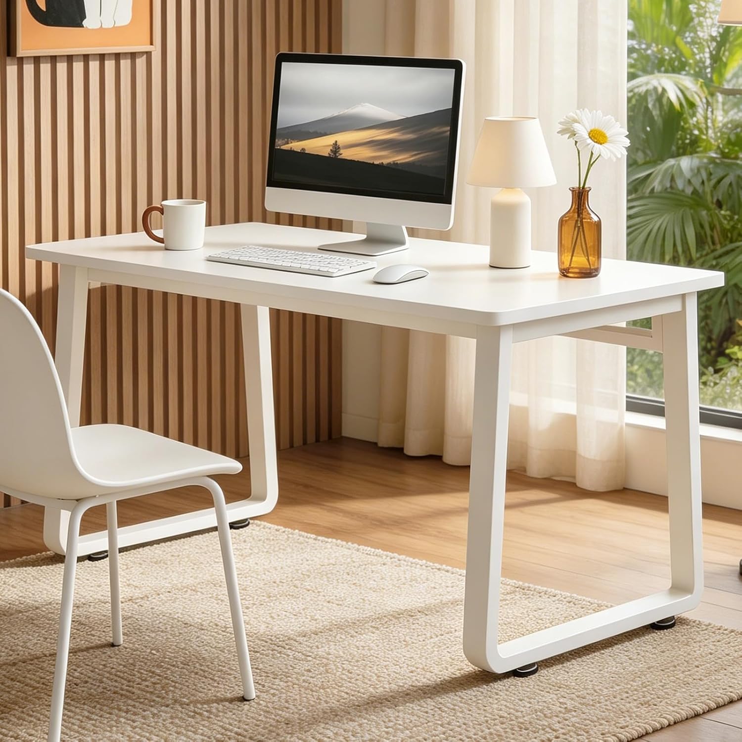 Small Office Computer Desk, Simple Style Writing Desk Waterproof and Scratch-Resistant,Sturdy Study Writing Desk with Wooden Tabletop and Metal Frame for Bedroom, Study Room, Living Room
