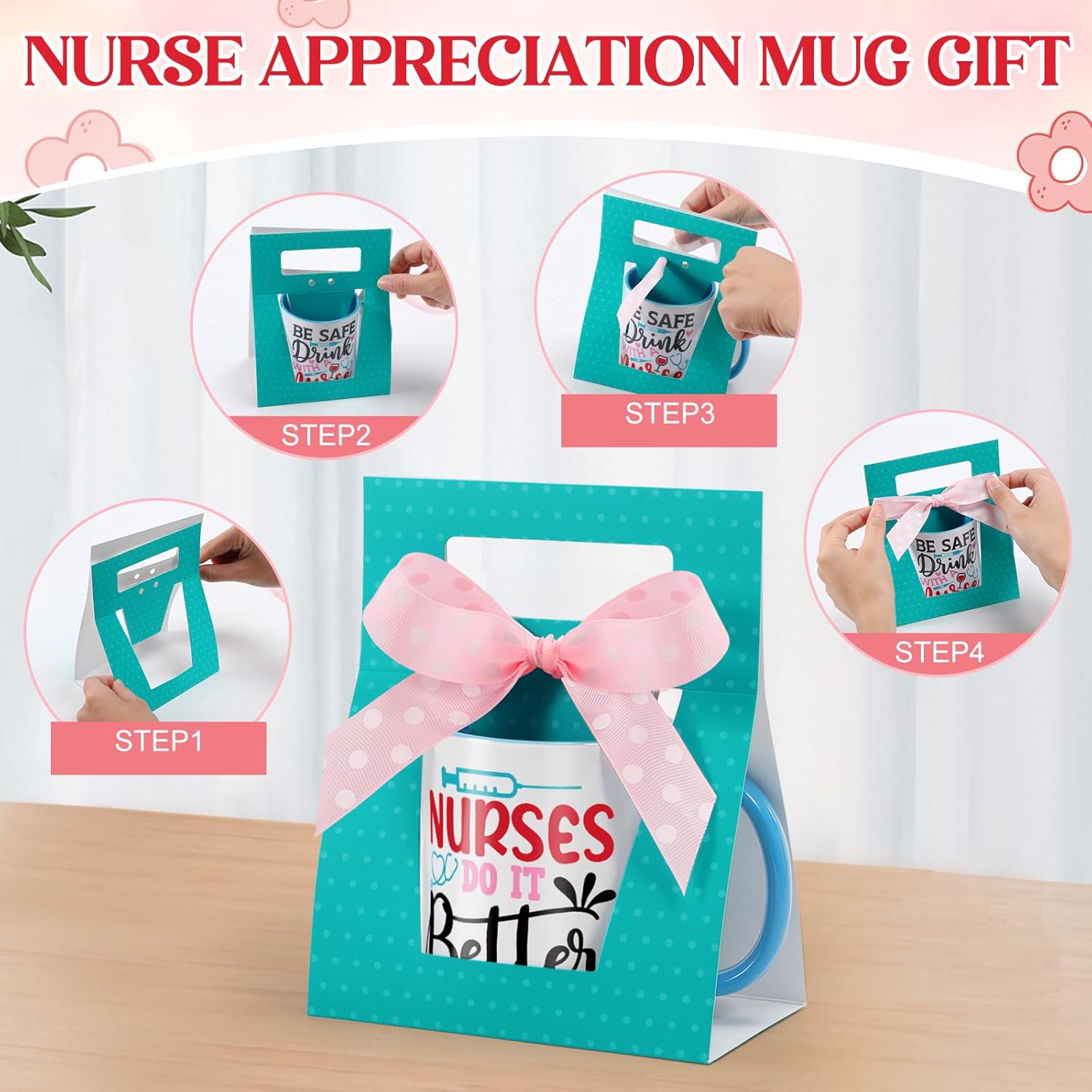 LemonRoad 6 Sets Nurse Appreciation Gifts 12 oz Thank You Mug with Mug Boxes Ribbon Nurse Appreciation Ceramic Coffee Cup with Handle for Women RN Assistant Doctor Gift