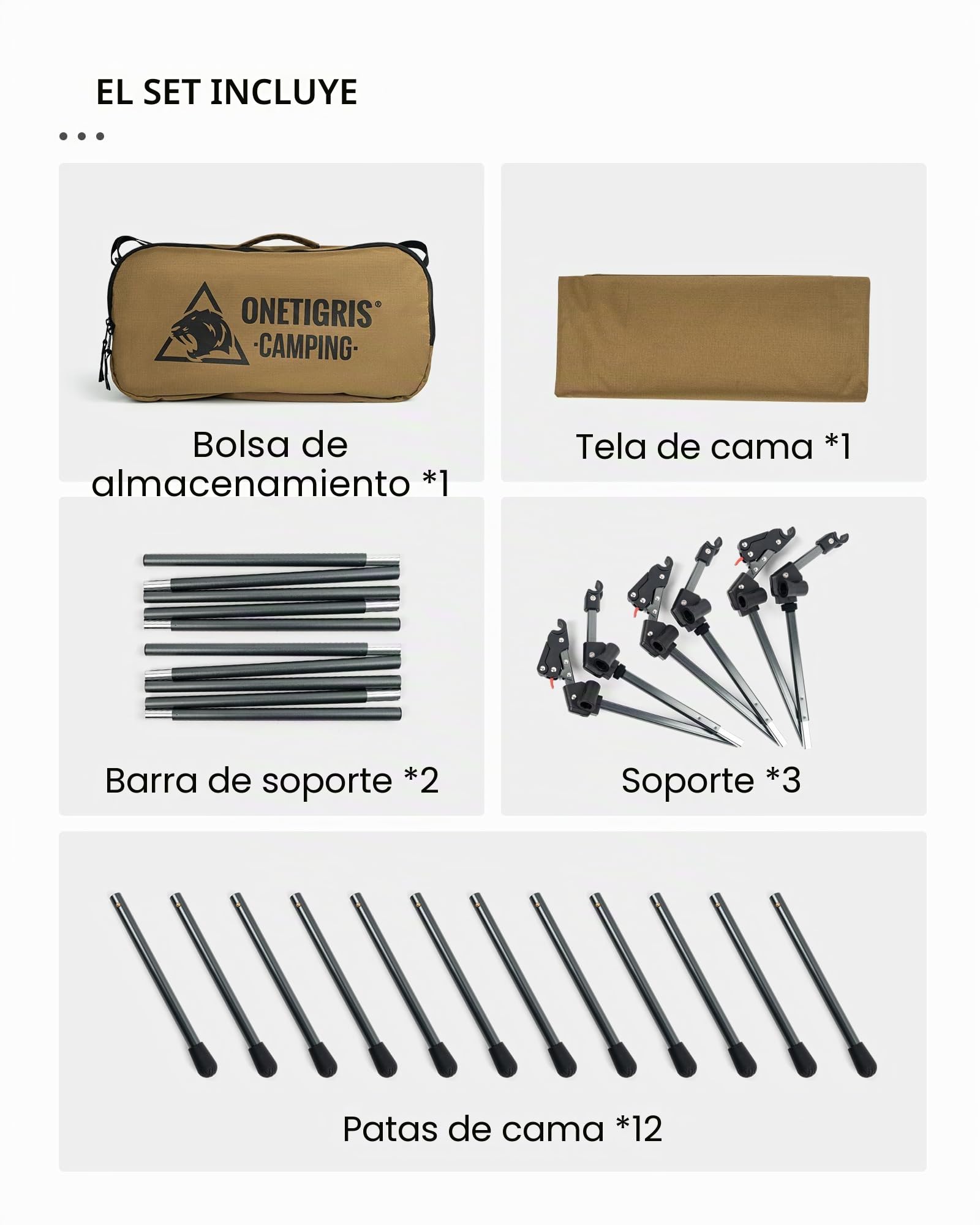 OneTigris SUPRANUBIS - Tumbona plegable para camping, 190 x 70 cm, portátil, plegable, ligera, hasta 150 kg, para tienda de campaña, exteriores, viajes, jardín, oficina (coyote)