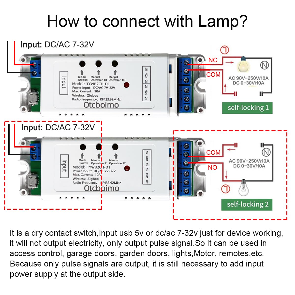 Zigbee Contrôleur d'actionneur linéaire électrique, 2 Ch DC12 V 24 V Interrupteur relais | Tuya Zigbee Passerelle requise, interrupteur de sortie passif à contact sec compatible avec Alexa et Google Home