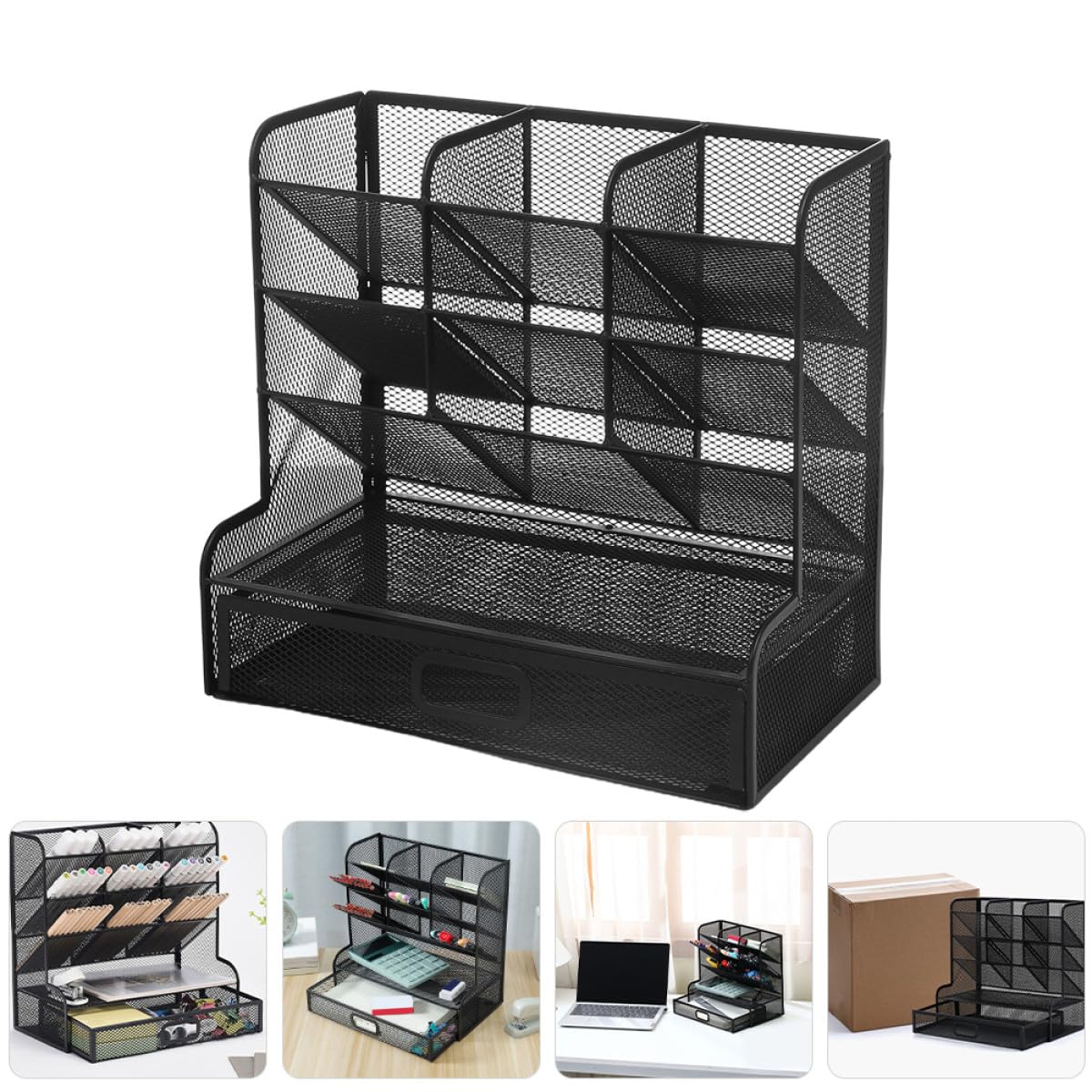 Alipis Metallener Stiftehalter Schreibtisch Organizer mit 9 Fächern Mehrschichtiger Bürobedarf Aufbewahrung für Kleine Gegenstände Schwarzer Tisch Organizer mit Glatten Kanten