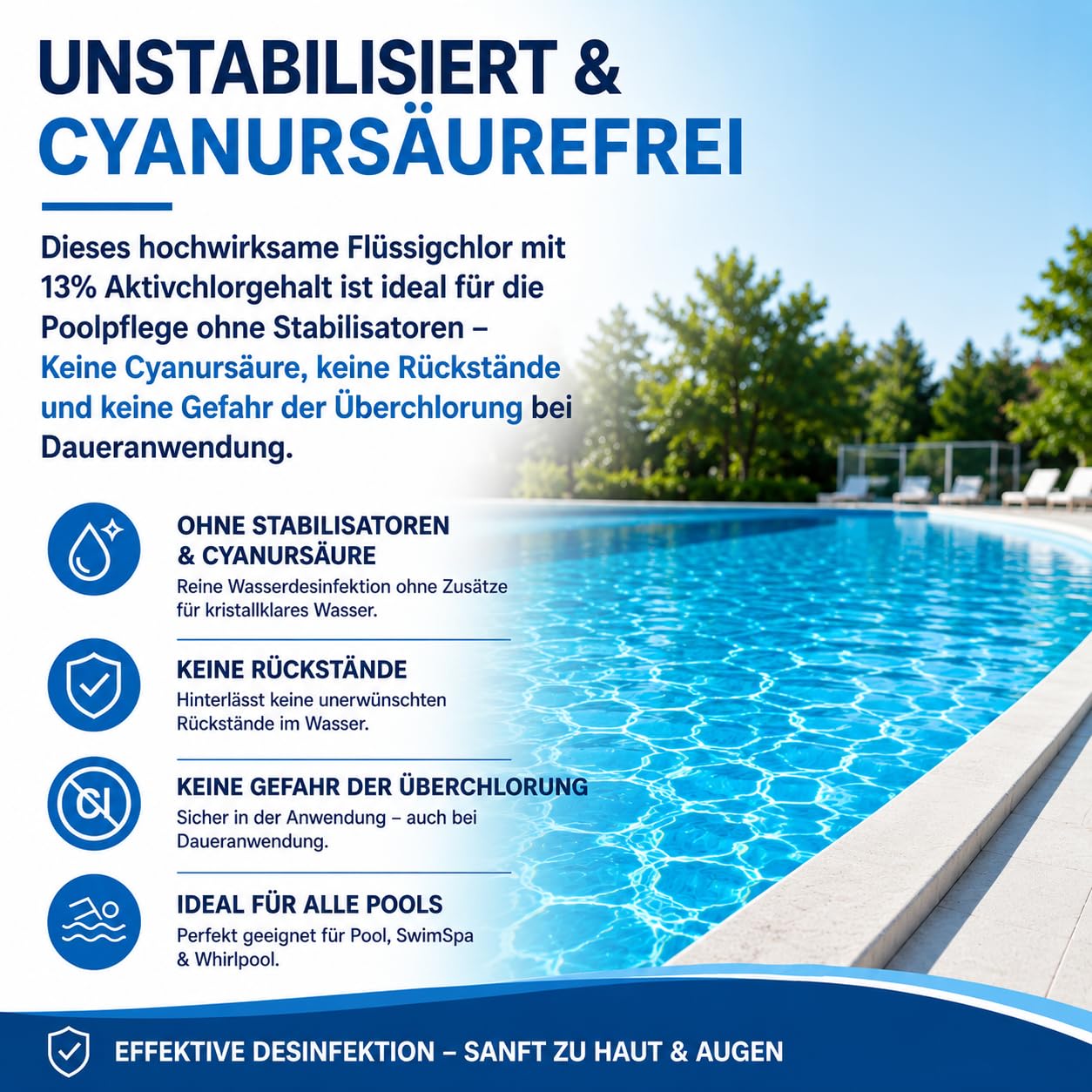 HERRLAN® Chlor flüssig 13% – 10 Liter Gebinde, 13 Kg Netto - Unstabilisiert & frei von Cyanursäure - Profi-Wasserdesinfektion für Pool, SwimSpa & Whirlpool - Made in Germany
