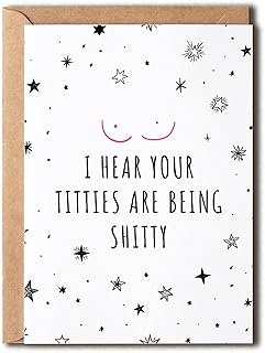 Titties Are Being Shitty Card Breast Cancer Card - Breast Cancer Gift - I Hear Your Titties Are Being Shitty - Funny Breast Cancer Card For Friend, 5 x 7 inches