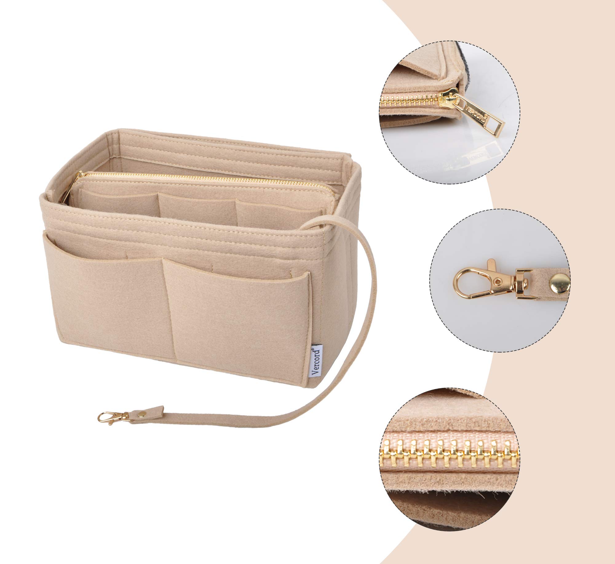 Vercord - Bolso de mano de fieltro (tamaño pequeño, mediano, grande), Beige (beige ( A Beige )), X-Large