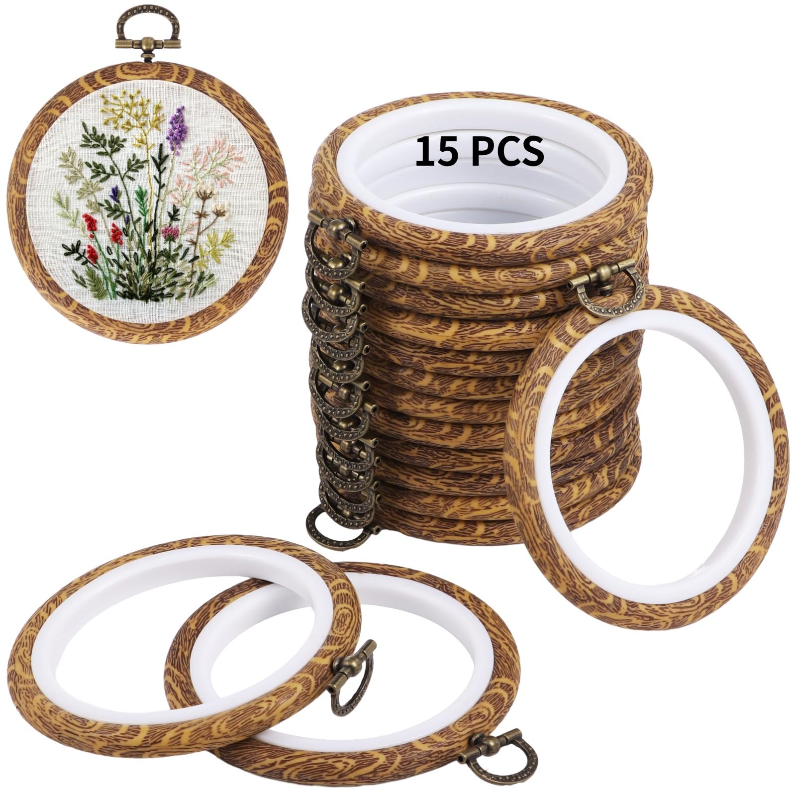 Runde Stickrahmen, 15 Stück, 9,9 cm, Stickrahmen, Kreis-Gummiringe, Kreuzstich-Rahmen-Kits für Handwerk, Nähen, DIY, hängende Geschenke