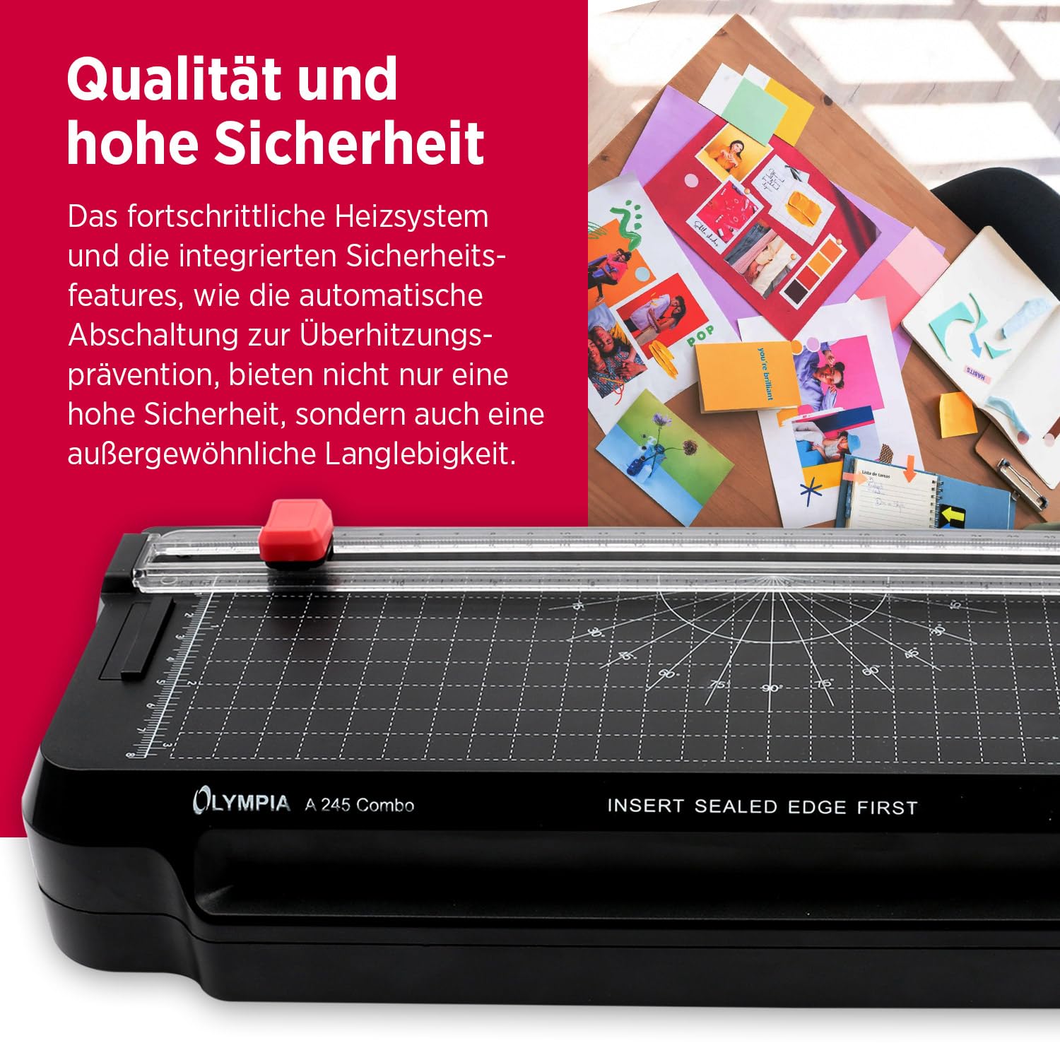 Olympia A 245 Combo 4in1 Laminiergerät | Heiß- & Kaltlaminator | Laminierset für A4 | integriertes Schneidelineal | Laminierfolien-Set & Eckenrunder | Schnelle Aufheizzeit | A4 Dokumentengröße