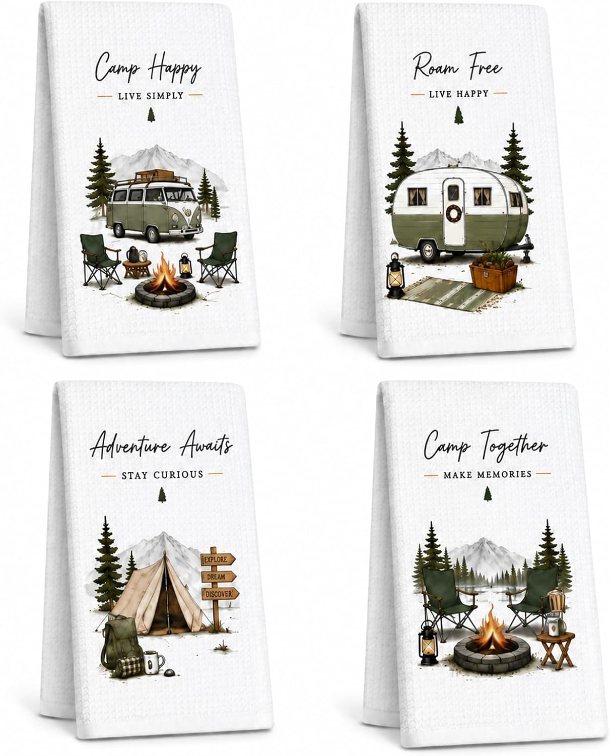 4Pcs Happy Camper Camping Dish Towels Camper Accessories for Inside