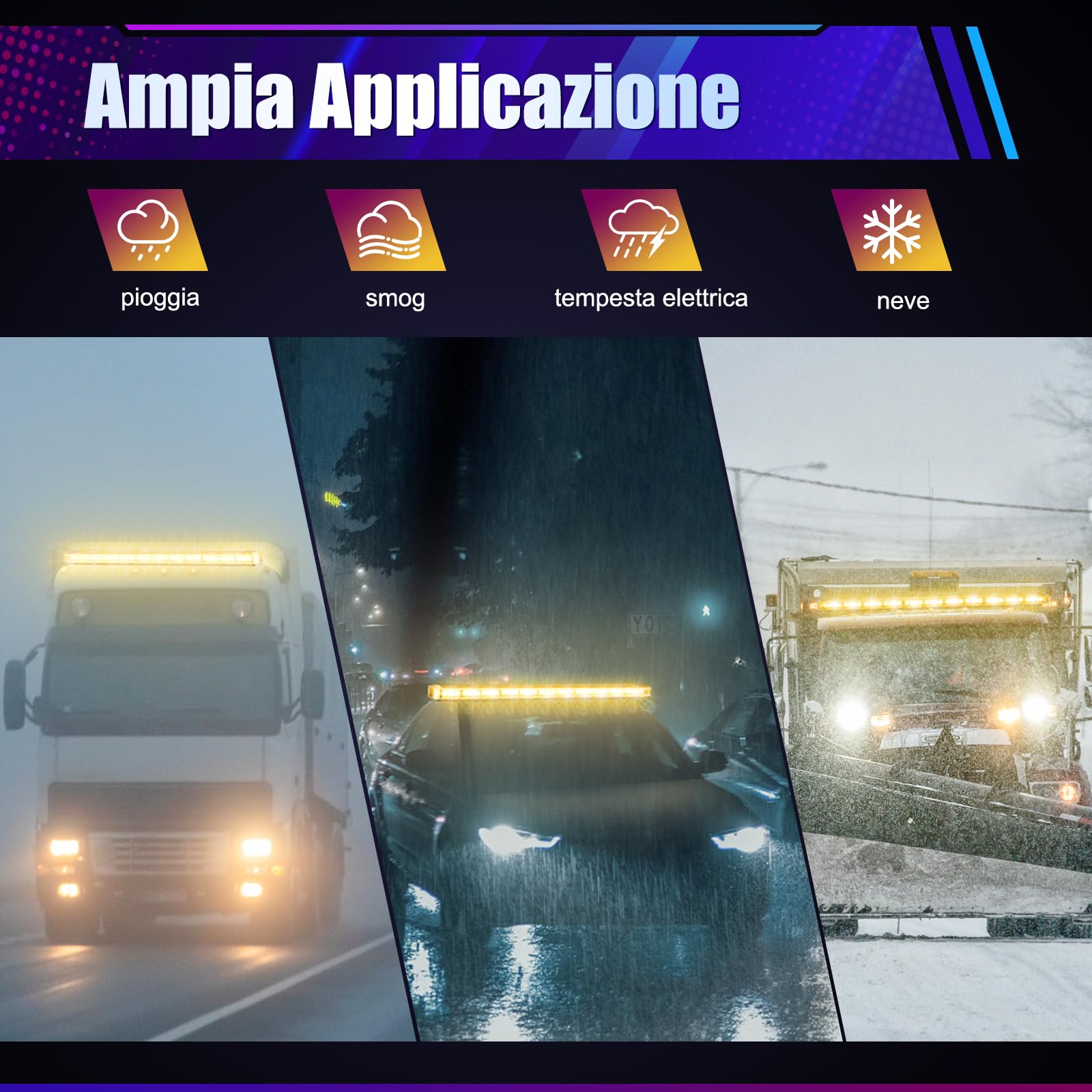 Barra luminosa LED 130 cm, 96 LED, 3000 K, indicatore di direzione, emergenza, spazzaneve, striscia IP65 3,8 m
